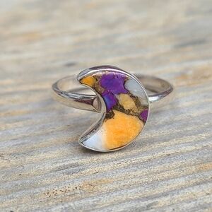 Moon - Spiny Oyster & Arizona Turquoise 925 Ring
